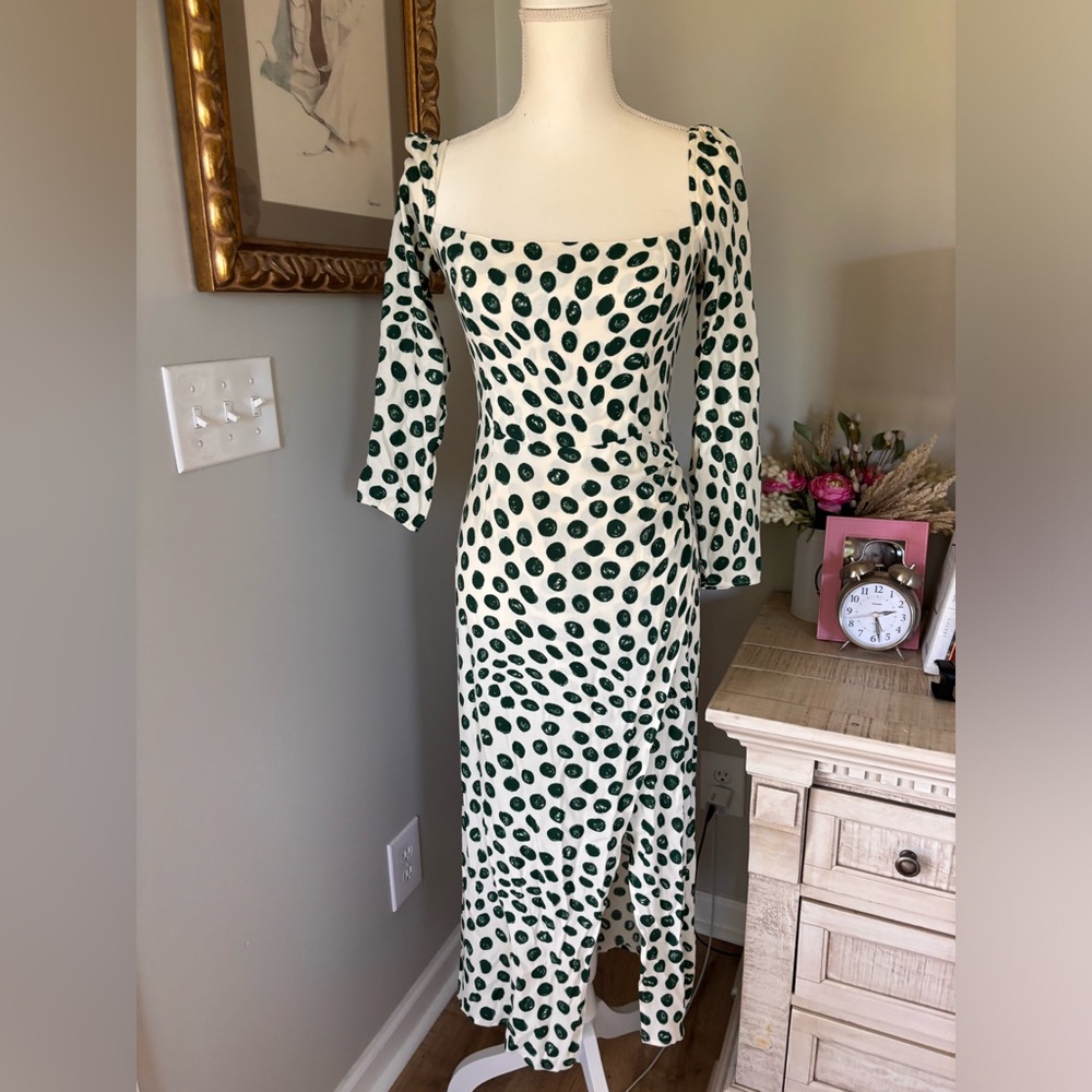REFORMATION Hilda Dress green and white dots size 4 EUC - Picture 3 of 14